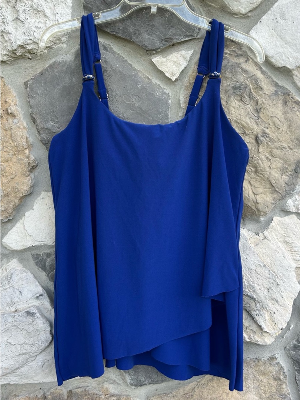 Miraclesuit Tankini Swim Top Size 14 Blue Flowy Modest Underwired Slimming Beach
